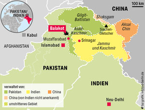 Eine karte zeigt die Region Kaschmir