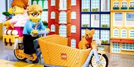 Lastenrad , Hund im Anhänger, schöne klleine Häuser- alles Lego