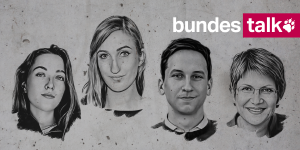 Die Köpfe der taz-Redakteur*innen Annika Reiß, Susanne Schwarz, Tobias Schulze und Sabine am Orde