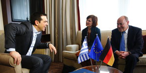 Alexis Tsipras, Katja Kipping und Gregor Gysi