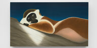 Ein in Öl gemalter Affe liegt schlafend auf einer Schräge.