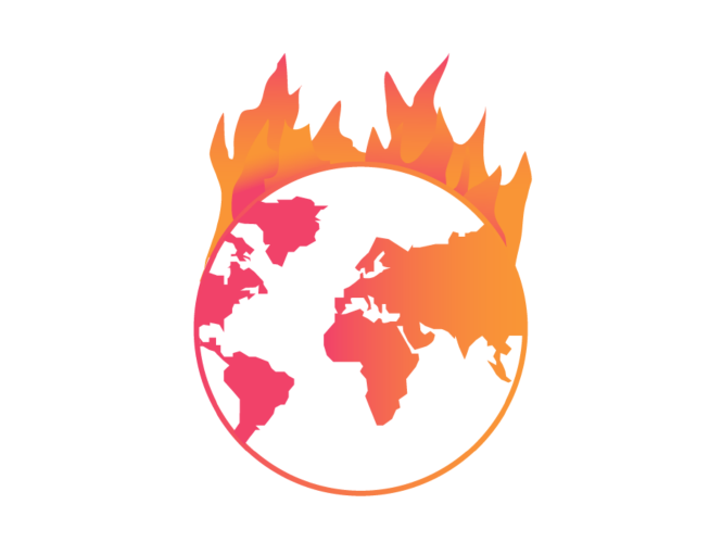 Zu sehen ist eine illustrierte brennende Erde in Rot und Orange