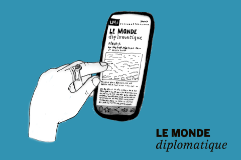 Illustration: Einer Hand berührt den Bildschirm eines Smartphones, auf dem die digitale Ausgabe der LMd aufgerufen ist