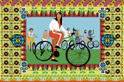 Die Illustration ziegt Frauen auf dem Fahrrad