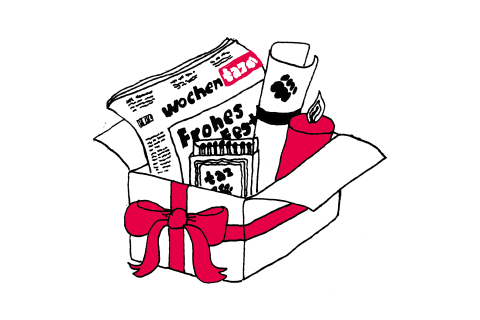 Eine Illustration, zeigt das Weihnachtspaket