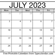 July 2023 Calendar 