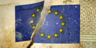 Ein Riss geht durch eine EU-Flagge