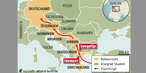 Landkarte mit der Balkanroute der Flüchtlinge
