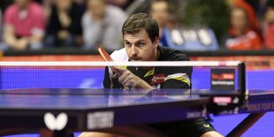 Tischtennisspieler Timo Boll bei den German Open 2016 in Berlin.