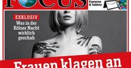 Focus-Titel, darauf schwarze Handabdrücke auf dem Körper einen weißen Frau
