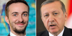 Zwei nebeneinandermontierte Porträts von Jan Böhmermann und Recep Tayyip Erdoğan