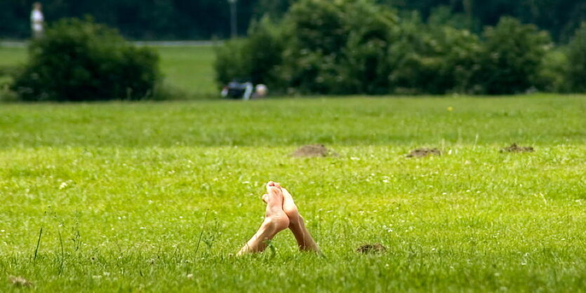 Füße gucken aus einer Wiese heraus