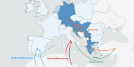 Fluchtrouten durch Europa (Balkanroute, Frachtschiffroute, Mittelmehrroute)