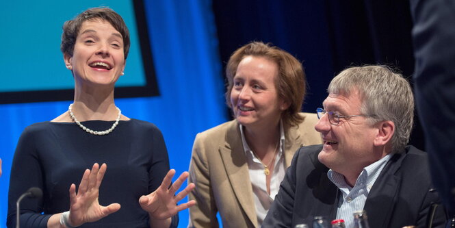 Frauke Petry, Beatrix von Storch und Jörg Meuthen beim AfD-Parteitag in Stuttgart