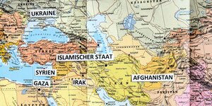Eine Landkarte des nahen Ostens mit vielen Staaten und dem „Islamischen Staat“ extra sugezeichnet