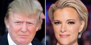 Die nebeneinander dargestellten Gesichter von Donald Trump (l.) und Megyn Kelly (r.)