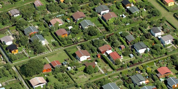 Luftbild von einer Kleingartenanlage