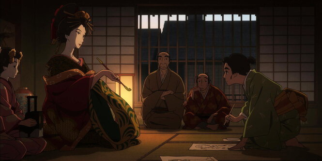 Ausschnitt aus dem Zeichentrickfilm Miss Hokusai, der mehrere Frauen beim Zeichnen zeigt