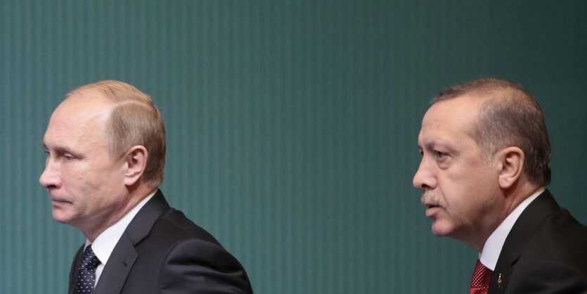 Der russische Staatschef Wladimir Putin und der türkische Präsident Recep Tayyip Erdoğan im Profil