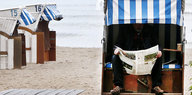 Ein Mann liest im Strandkorb Zeitung