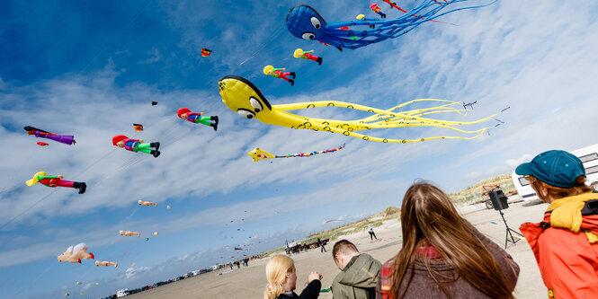 Papierdrachen am Strand