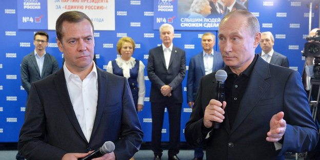 Russlands Präsident Vladimir Putin und Ministerpräsident Dmitry Medvedev