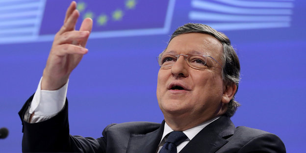 José Manuel Barroso vor dem EU-Logo