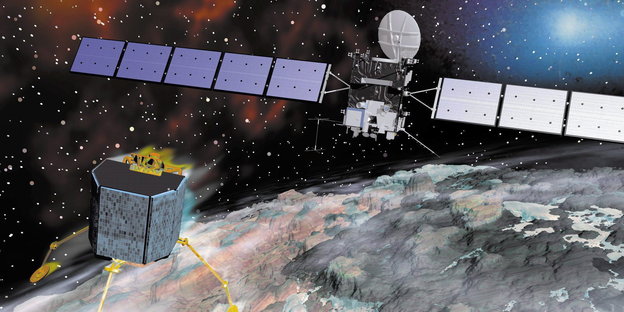 Computergeneriertes Modelbild der Raumsonde Rosetta