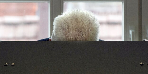 Die Haare von Winfried Kretschmann schauen bei einer Wahl hinter einem Sichtschutz hervor