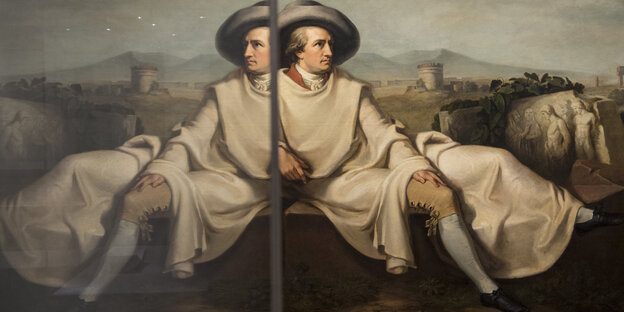 Das Porträt Goethes in der Campagna, halb im Original, halb gespiegelt