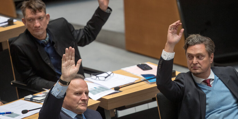 AfD-Abgeordnete heben die Hand