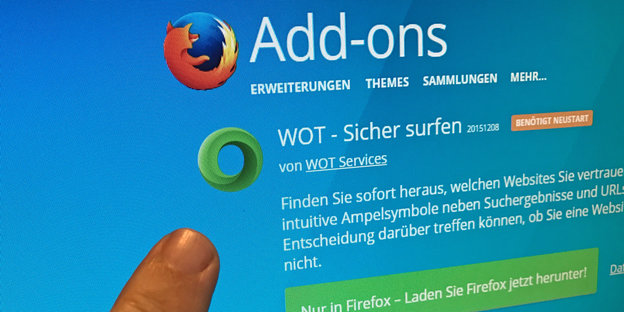 Screen des Mozilla-Browsers für die Installation von AddOns