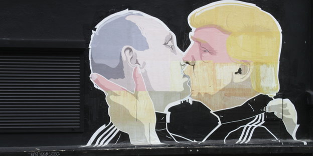 Wandbild mit Bruderkuss von Putin und Trump