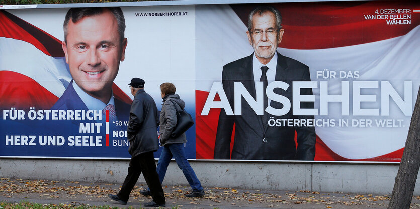 Norbert Hofer und Alexander Van der Bellen auf der Wahlwerbung