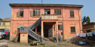 A pink building