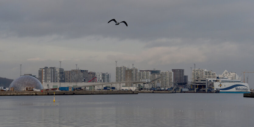 Die Skyline von Aarhus vom Wasser aus gesehen