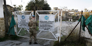 Eingang zur Sicherheitszone zwischen der griechischen und türkischen Zone in Nicosia