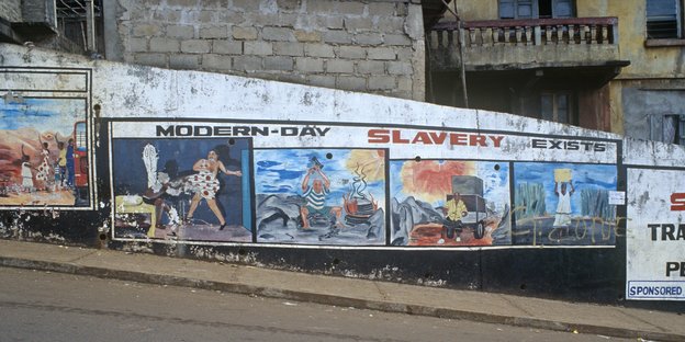 Wandgemälde, die vor Sklaverei warnen