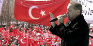 Erdoğan vor türkischen Nationalflaggen