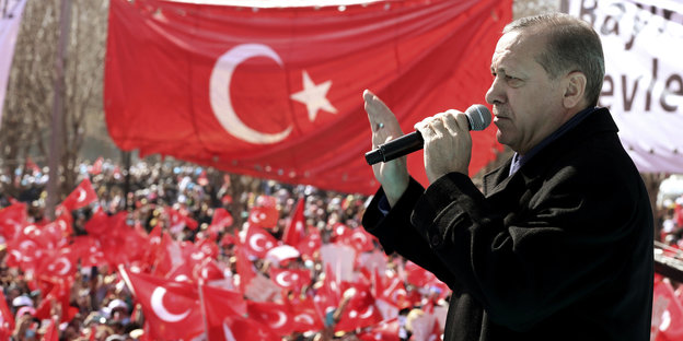 Erdoğan vor türkischen Nationalflaggen
