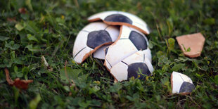 Zerbrochener Fußball im Gras