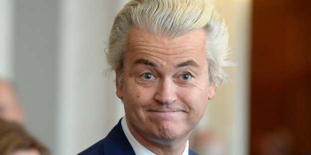 Geert Wilders mit weit aufgerissenen Augen