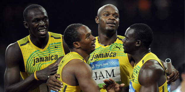 Vier jamaikanische Sprinter freuen sich
