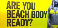 Sexistische Werbung in London. Every body is a beach body! Mit sehr dünner Frau