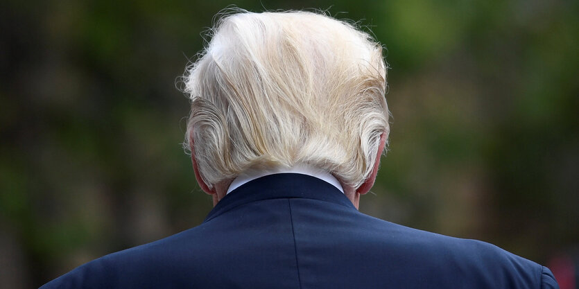 Ein Mann mit grauen Haaren von hinten