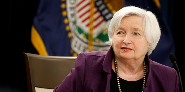 Bild der Notenbankchefin Janet Yellen auf einer Pressekonferenz am Mittwoch in Washington