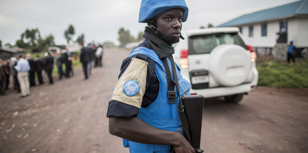Ein senegalesischer Blauhelm-Soldat der UN-Friedensmission Monusco