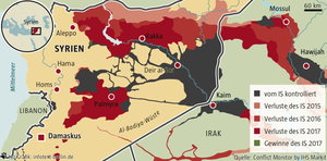 Eine Landkarte, die Syrien und den Irak zeigt