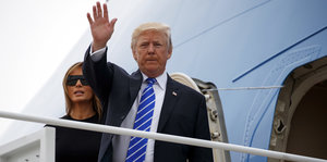 US-Präsident Donald Trump und Gattin Melania vor ihrem Abflug nach Europa