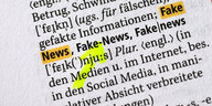 Erklärung des Begriffs „Fake News" im neuen Duden